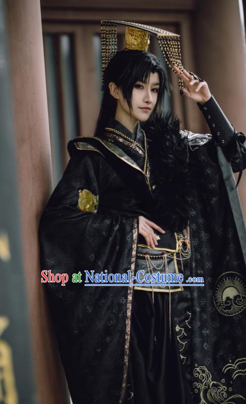 Chinese Qin Dynasty King Garment Costumes Ancient Emperor Clothing Cosplay Royal Highness Black Apparels