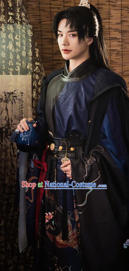 Chinese Cosplay Swordsman Black Apparels Song Dynasty Knight Garment Costumes Ancient Imperial Bodyguard Clothing