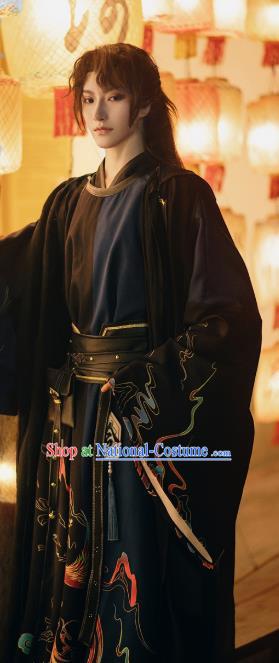 Chinese Ancient Noble Childe Clothing Cosplay Swordsman Black Apparels Song Dynasty Knight Garment Costumes