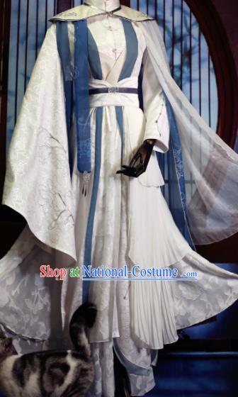 Chinese Qin Dynasty Knight White Clothing Cosplay Swordsman Yu Heng Apparels Ancient Young Hero Garment Costumes