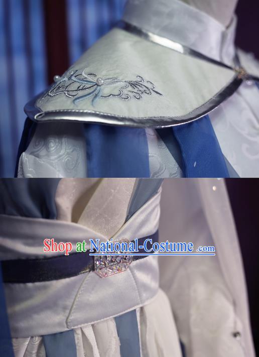 Chinese Qin Dynasty Knight White Clothing Cosplay Swordsman Yu Heng Apparels Ancient Young Hero Garment Costumes