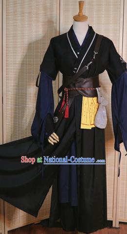 Chinese Ancient Knight Garment Costumes Tang Dynasty Taoist Clothing Cosplay Swordsman Xue Yang Black Apparels