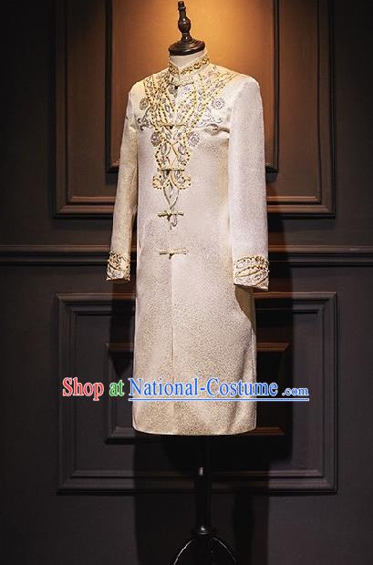 Indian Traditional Wedding Garment Costumes India Bridegroom Embroidered Golden Long Gown