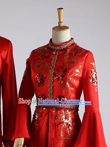 Chinese Classical Embroidered Red Dress Hui Ethnic Bride Clothing Traditional Wedding Garment Costumes