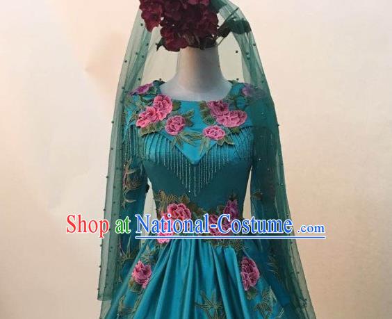 Chinese Classical Embroidered Green Full Dress Traditional Wedding Garment Costumes Hui Ethnic Bride Clothing