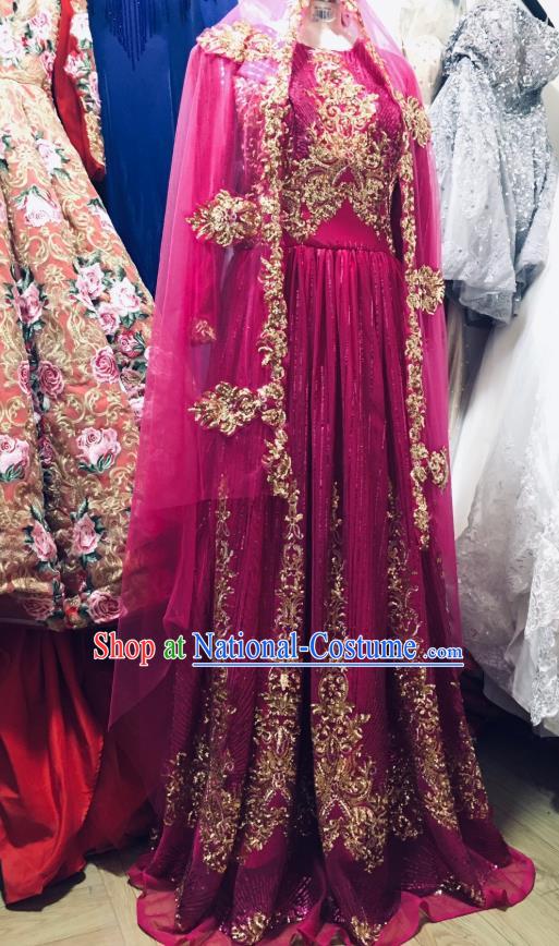 Asian India Bride Rosy Sari Dress Garment Indian Traditional Wedding Lehenga Clothing