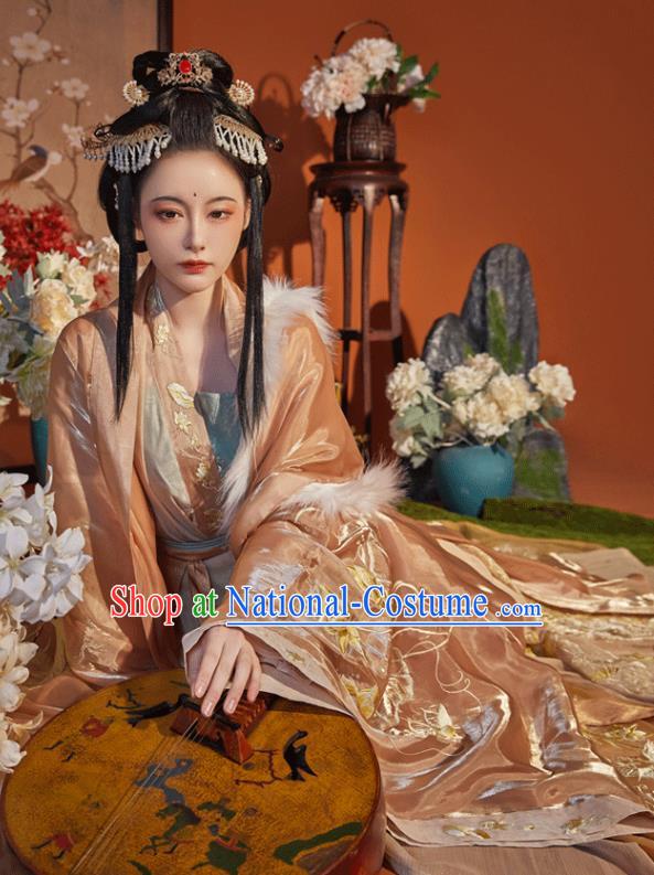 China Ancient Imperial Concubine Embroidered Hanfu Dress Garments Traditional Jin Dynasty Court Woman Historical Clothing