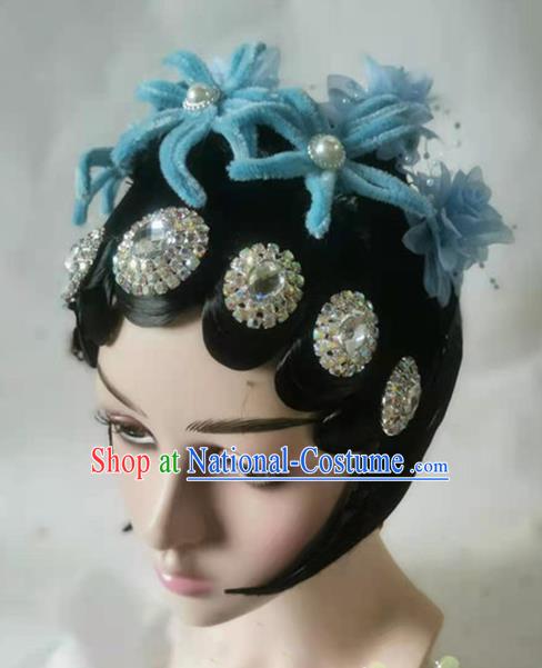 Chinese Classical Dance Headdress Traditional Stage Performance Wigs Hair Accessories Beijing Opera Headwear