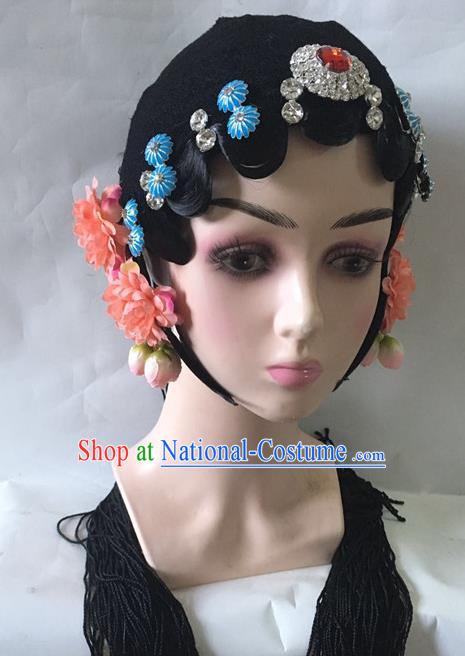 Chinese Classical Dance Hair Accessories Traditional Stage Performance Wigs and Hairpins Beijing Opera Diva Headdress