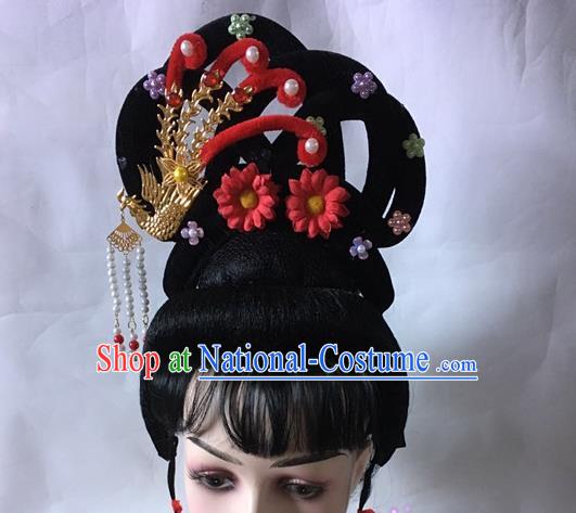 Chinese Classical Dance Hair Accessories Traditional Beijing Opera Fairy Wigs and Phoenix Hairpins Stage Performance Headdress