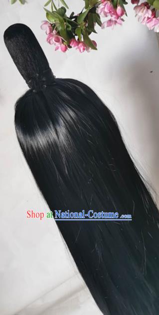 China Cosplay Swordsman Wigs Traditional Tang Dynasty Childe Black Long Wig Sheath Headwear