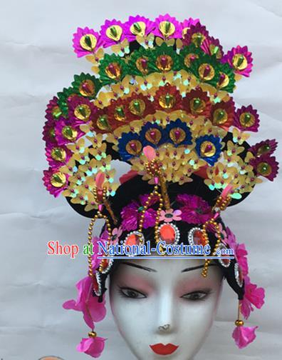 Chinese Traditional Peking Opera Wigs and Yellow Hair Crown Stage Performance Headwear Folk Dance Headdress