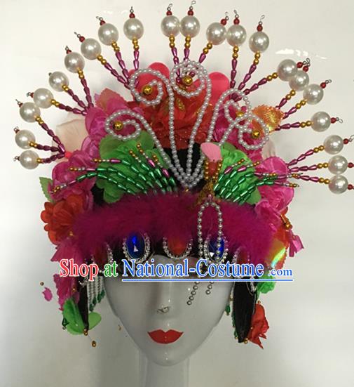 Chinese Traditional Peking Opera Diva Pearls Hair Crown Stage Performance Phoenix Coronet Classical Dance Headdress