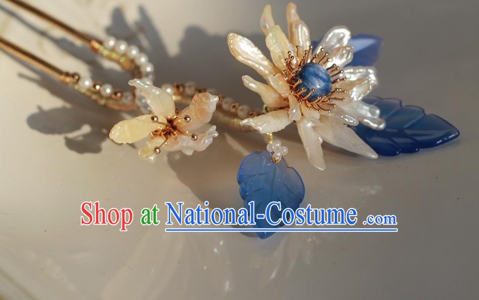 China Traditional Hanfu Hair Accessories Ancient Princess Chrysanthemum Hairpin Song Dynasty Young Beauty Shell Hair Stick