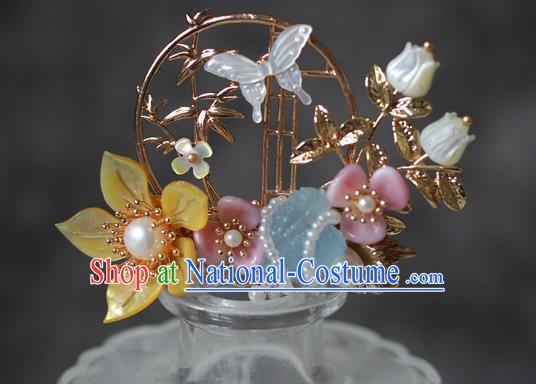 China Ancient Princess Hairpin Song Dynasty Young Beauty Shell Butterfly Hair Crown Traditional Hanfu Hair Accessories