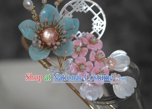 China Ancient Princess Shell Hairpin Ming Dynasty Palace Lady Hair Crown Traditional Hanfu Hair Accessories