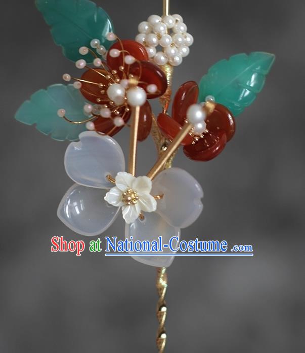 China Traditional Hanfu Hair Accessories Ancient Princess Agate Plum Hairpin Ming Dynasty Palace Lady Hair Stick