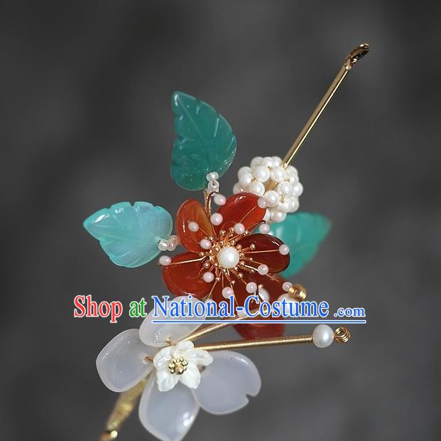 China Traditional Hanfu Hair Accessories Ancient Princess Agate Plum Hairpin Ming Dynasty Palace Lady Hair Stick