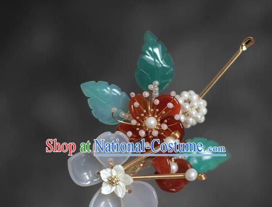 China Traditional Hanfu Hair Accessories Ancient Princess Agate Plum Hairpin Ming Dynasty Palace Lady Hair Stick