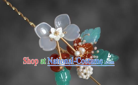 China Traditional Hanfu Hair Accessories Ancient Princess Agate Plum Hairpin Ming Dynasty Palace Lady Hair Stick