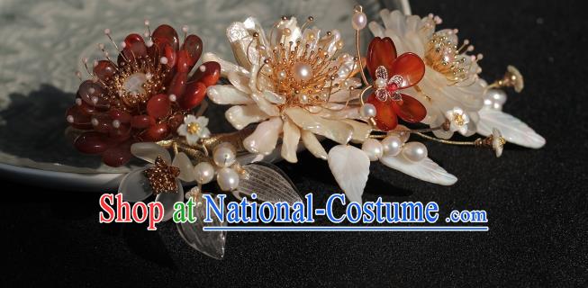 China Traditional Hanfu Hair Accessories Ancient Princess Shell Chrysanthemum Hairpin Ming Dynasty Pearls Hair Comb