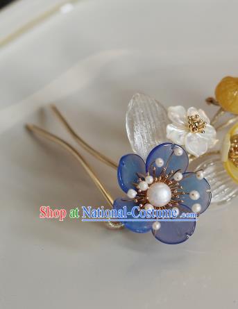 China Ancient Princess Blue Plum Hairpin Song Dynasty Young Lady Hair Stick Traditional Hanfu Headwear