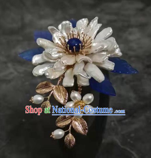 China Ming Dynasty Shell Chrysanthemum Hair Comb Traditional Hanfu Hair Accessories Ancient Imperial Consort Hairpin