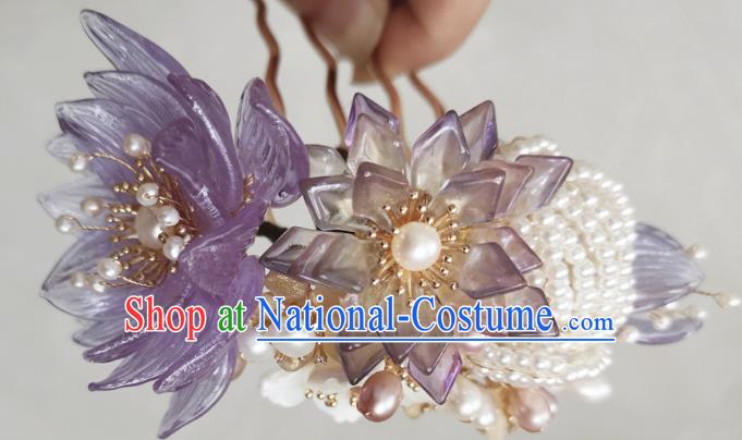 China Ancient Court Woman Pearls Rose Hairpin Handmade Hair Comb Traditional Song Dynasty Hanfu Hair Accessories