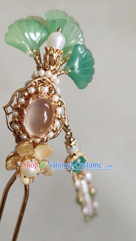 China Handmade Ginkgo Leaf Hair Stick Traditional Ming Dynasty Hanfu Hair Accessories Ancient Court Woman Golden Hairpin