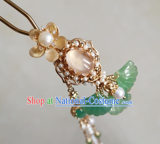 China Handmade Ginkgo Leaf Hair Stick Traditional Ming Dynasty Hanfu Hair Accessories Ancient Court Woman Golden Hairpin