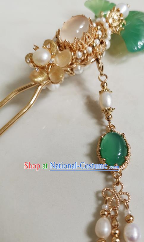 China Handmade Ginkgo Leaf Hair Stick Traditional Ming Dynasty Hanfu Hair Accessories Ancient Court Woman Golden Hairpin