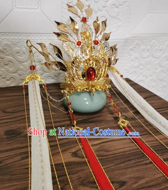 Chinese Traditional Cosplay Swordsman Hair Accessories Ancient Crown Prince Golden Hair Crown