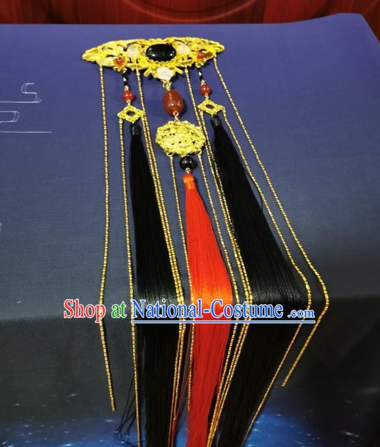 Chinese Traditional Qin Dynasty Prince Tassel Hairpin Cosplay Swordsman Hair Accessories Ancient King Golden Hair Comb