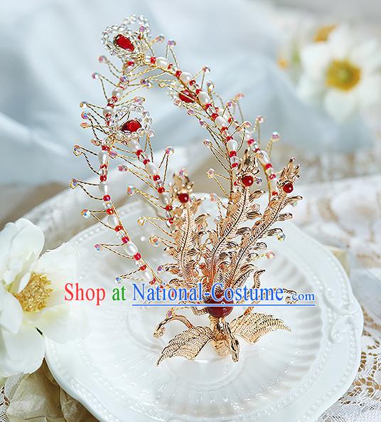 China Ancient Empress Phoenix Hairpin Handmade Ming Dynasty Court Lady Golden Hair Crown Traditional Hanfu Hair Accessories