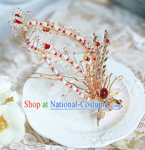 China Ancient Empress Phoenix Hairpin Handmade Ming Dynasty Court Lady Golden Hair Crown Traditional Hanfu Hair Accessories