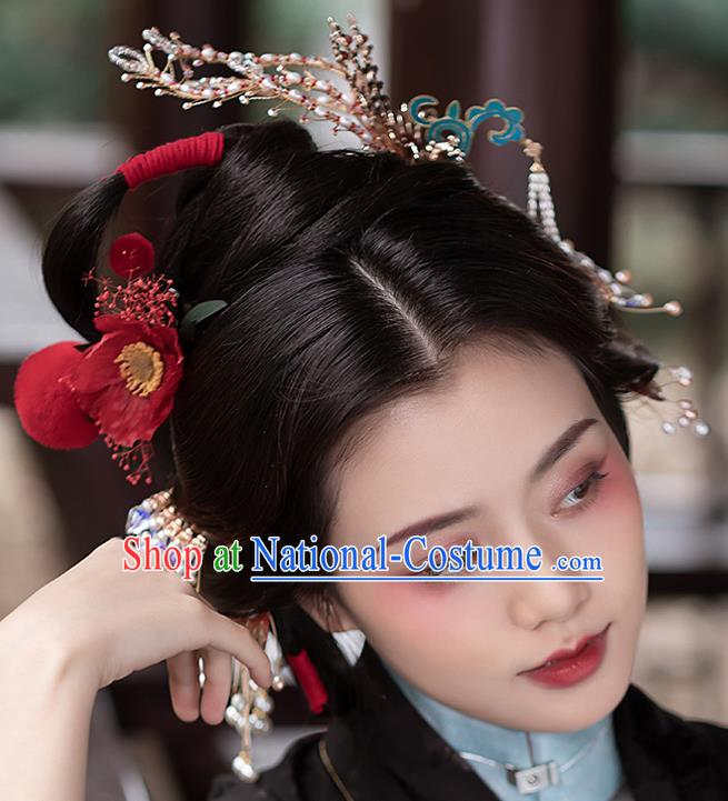 China Ancient Empress Phoenix Hairpin Handmade Ming Dynasty Court Lady Golden Hair Crown Traditional Hanfu Hair Accessories