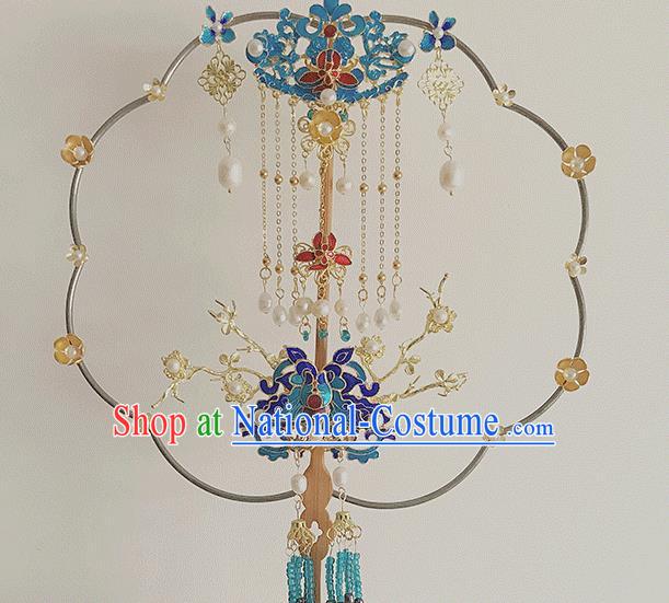 Chinese Bride Fan Traditional Wedding Prop Fan Classical Dance Palace Fan Handmade Cloisonne Butterfly Fans