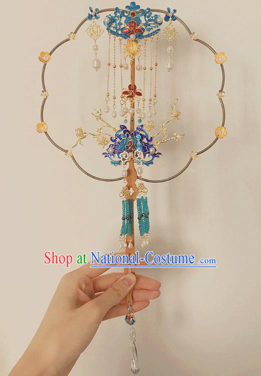 Chinese Bride Fan Traditional Wedding Prop Fan Classical Dance Palace Fan Handmade Cloisonne Butterfly Fans