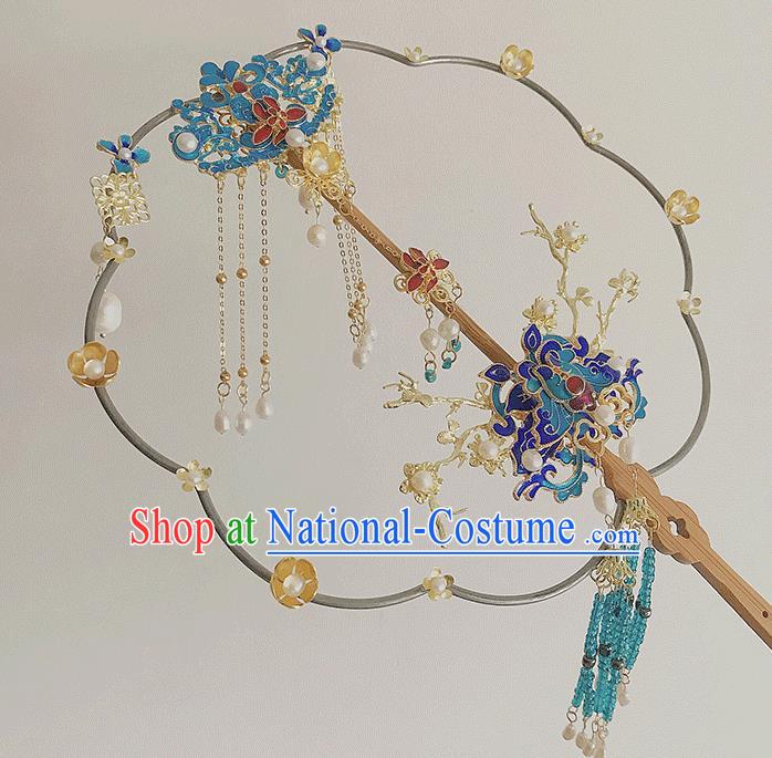 Chinese Bride Fan Traditional Wedding Prop Fan Classical Dance Palace Fan Handmade Cloisonne Butterfly Fans