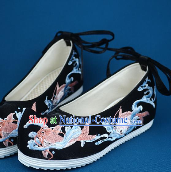 Chinese Ancient Princess Hanfu Shoes Traditional Ming Dynasty Embroidered Shoes Handmade Black Cloth Shoes