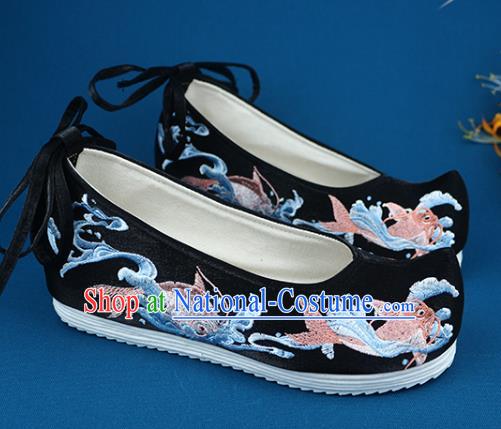 Chinese Ancient Princess Hanfu Shoes Traditional Ming Dynasty Embroidered Shoes Handmade Black Cloth Shoes