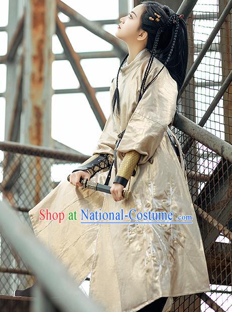 China Ancient Female Swordsman Hanfu Garments Traditional Tang Dynasty Historical Clothing Embroidered Round Collar Robe for Women