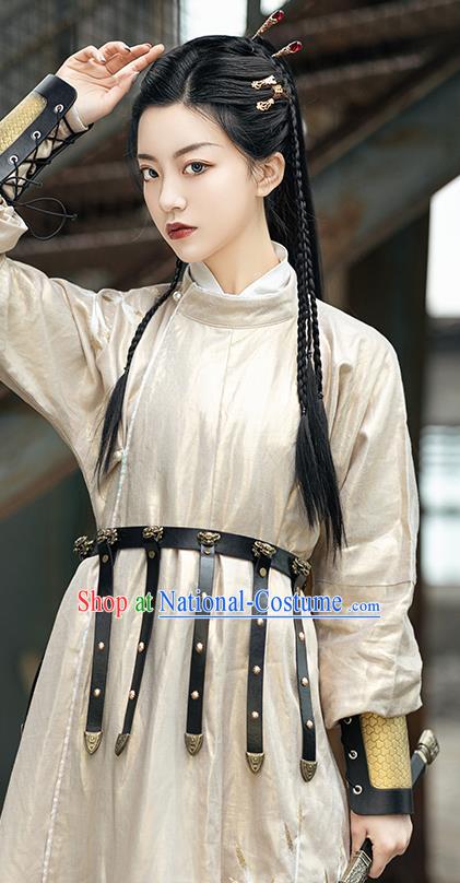 China Ancient Female Swordsman Hanfu Garments Traditional Tang Dynasty Historical Clothing Embroidered Round Collar Robe for Women