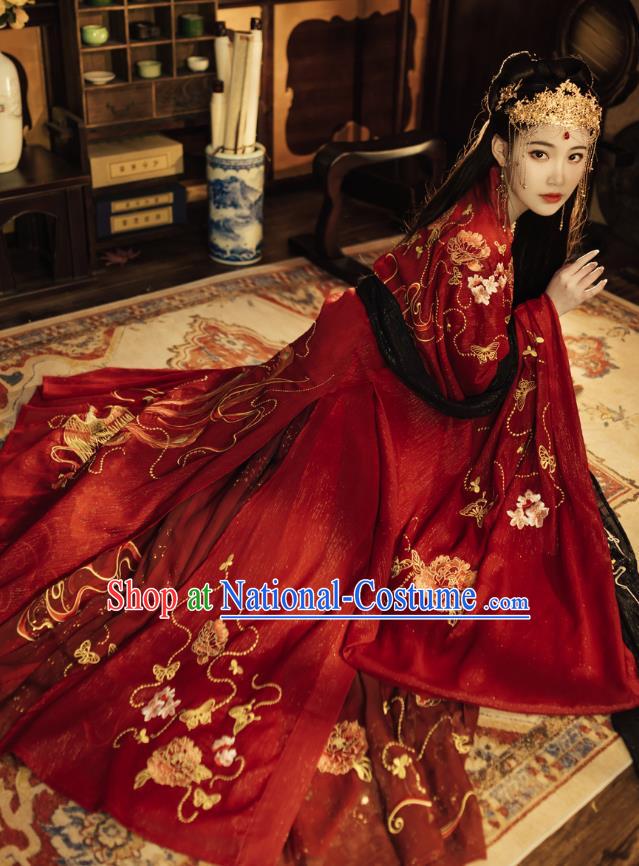 China Traditional Wedding Garments Tang Dynasty Historical Clothing Ancient Palace Princess Red Hanfu Dress for Women