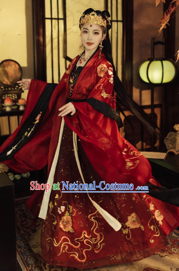 China Traditional Wedding Garments Tang Dynasty Historical Clothing Ancient Palace Princess Red Hanfu Dress for Women