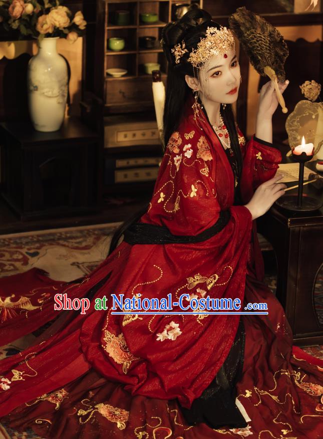 China Traditional Wedding Garments Tang Dynasty Historical Clothing Ancient Palace Princess Red Hanfu Dress for Women