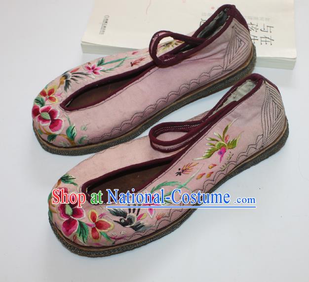 Chinese Folk Dance Pink Cloth Shoes Traditional Embroidered Shoes Handmade National Woman Shoes