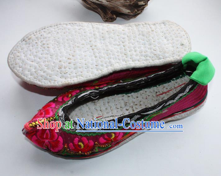 Chinese Traditional Embroidered Shoes Yi Nationality Female Shoes Handmade Yunnan Ethnic Purple Cloth Shoes