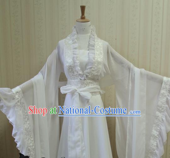 China Ancient Princess Garments Traditional Jin Dynasty Young Lady White Hanfu Dress Cosplay Swordswoman Qing Jiujiu Clothing