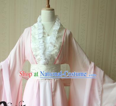 China Cosplay Swordswoman Qing Jiujiu Clothing Ancient Princess Garments Traditional Jin Dynasty Young Lady Pink Hanfu Dress